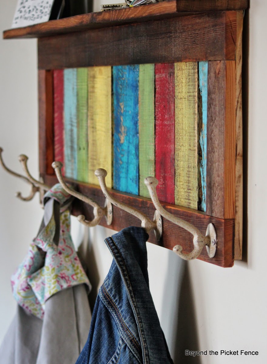 Beyond The Picket Fence Colorful, Rustic Coat Hook & Shelf