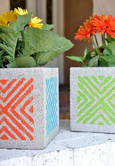 Cinder Blocks Painted Planters