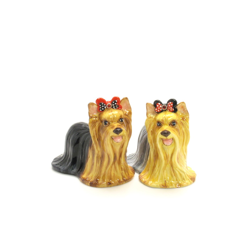 PORCELAIN Figurine DOG Salt Pepper Shakers YORKIE YORKSHIRE TERRIER Puppy Statue