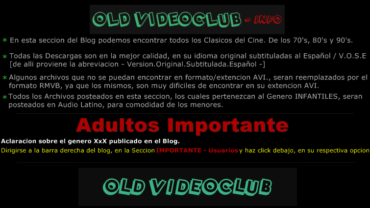 Informacion - Seccion Old VideoClub