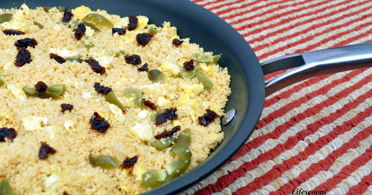 Life Scoops Couscous with Scrambled eggs, Sundried tomatoes and Jalapenos