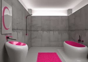 Baños en rosa y gris - Colores en Casa