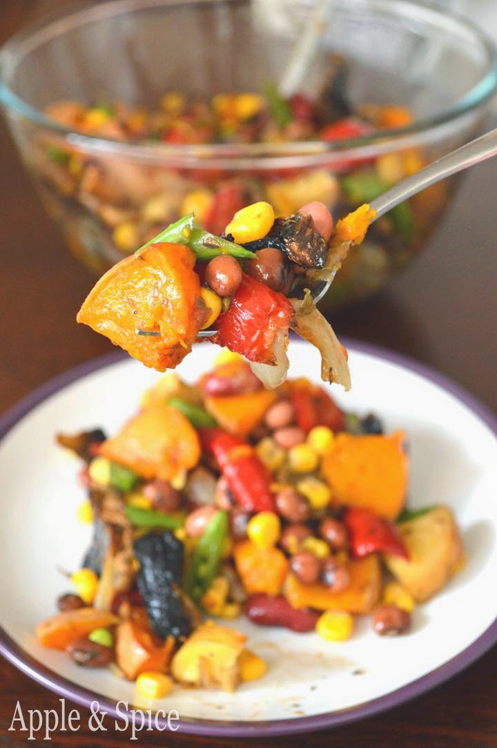 Apple & Spice Roasted Veg & Mixed Bean Salad in Lemon Balsamic Dressing