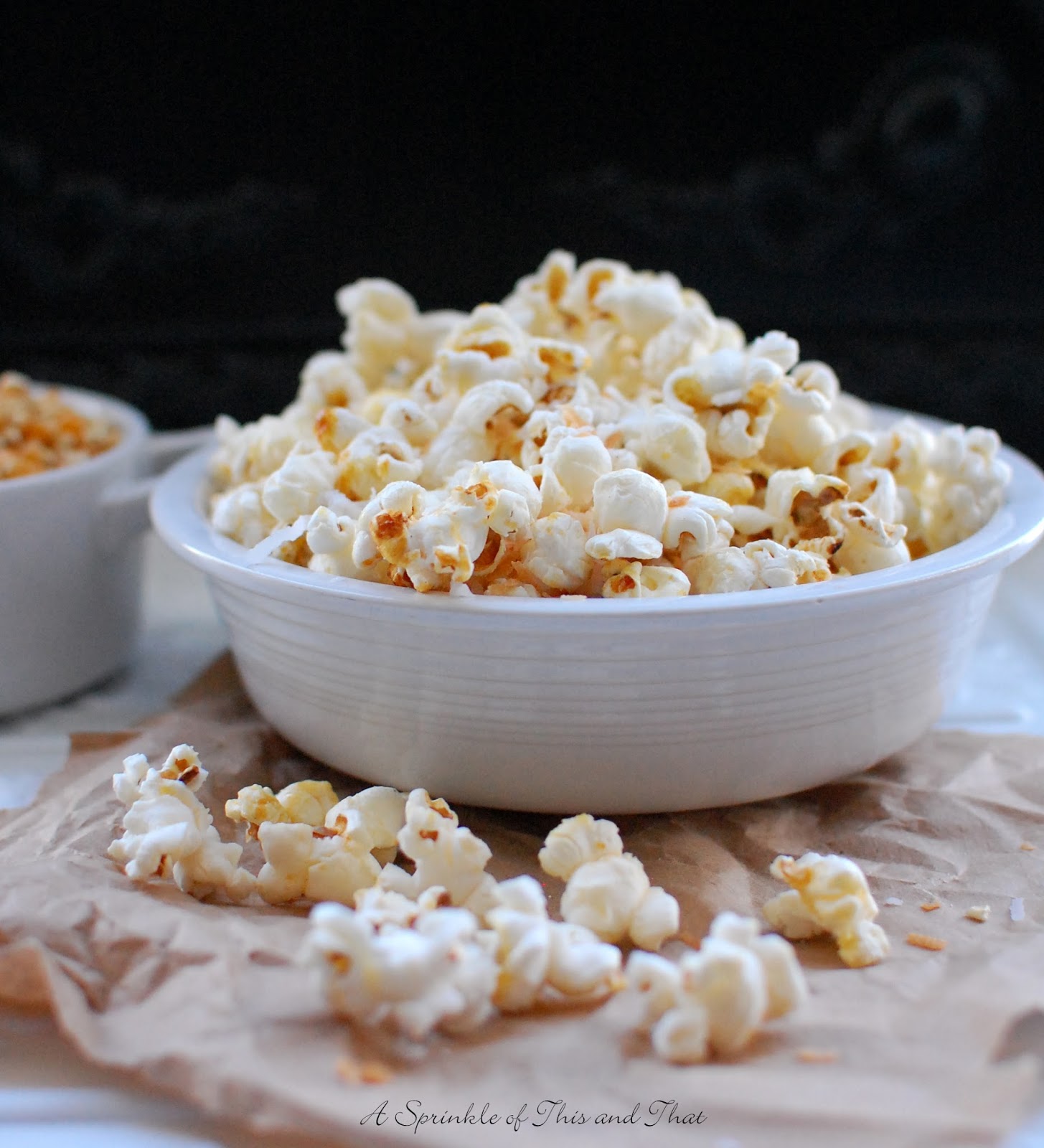 A Sprinkle of This and That Toasted Coconut Popcorn