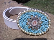Turquoise,pearl girl flower belt buckle