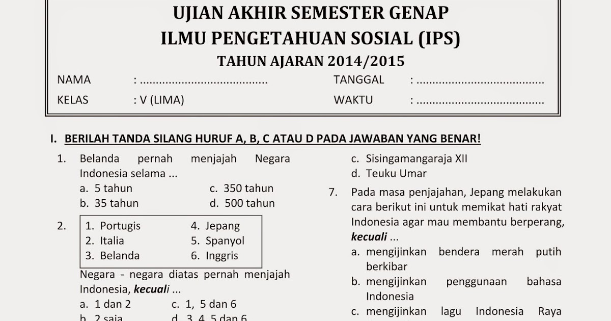 Soal Ips Kelas 5 Sd Semester 1