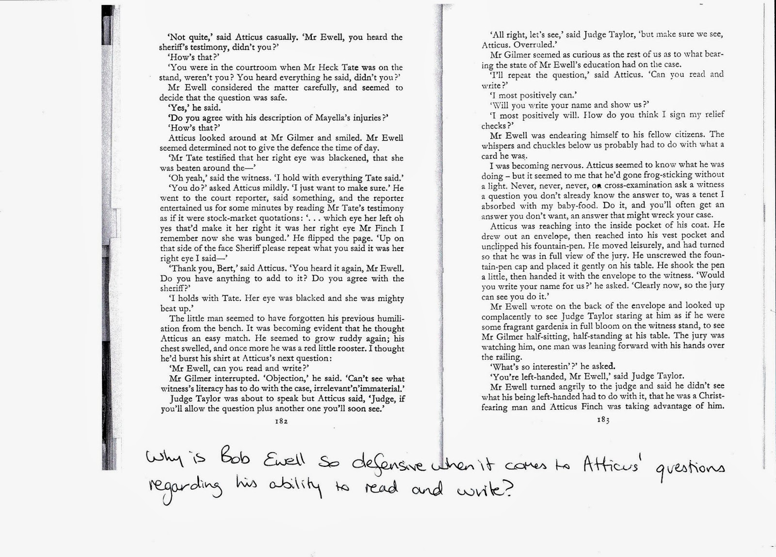 What is mr ewells testimony. What is the irony about Bob Ewell’s