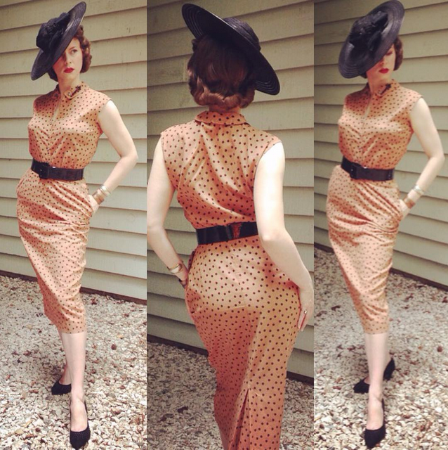 ChatterBlossom wearing vintage 1940s/1950s polka-dot ensemble chic vintage clothing worn today by ChatterBlossom