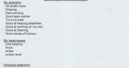 Weaknesses to mention in a personal statement picture