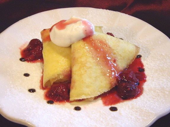 Seafood crepes, crepes suzette