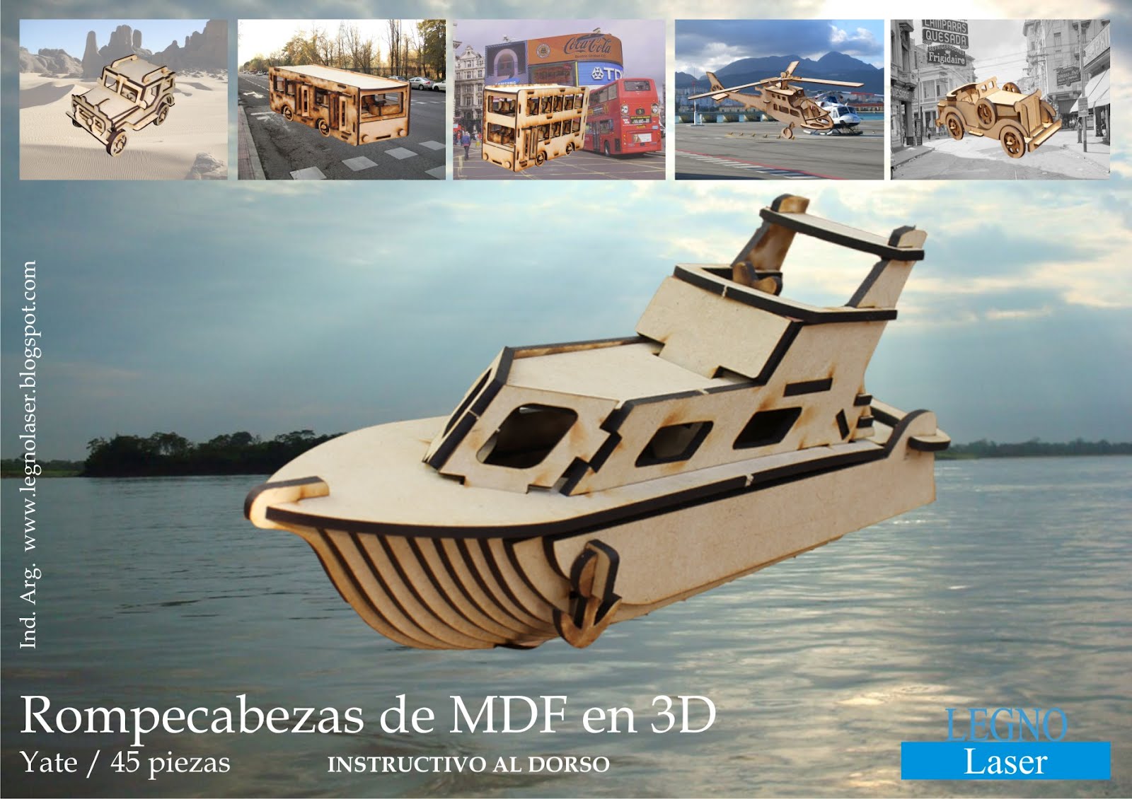 LEGNO Laser Rompecabezas 3D en MDF. Modelo Yate
