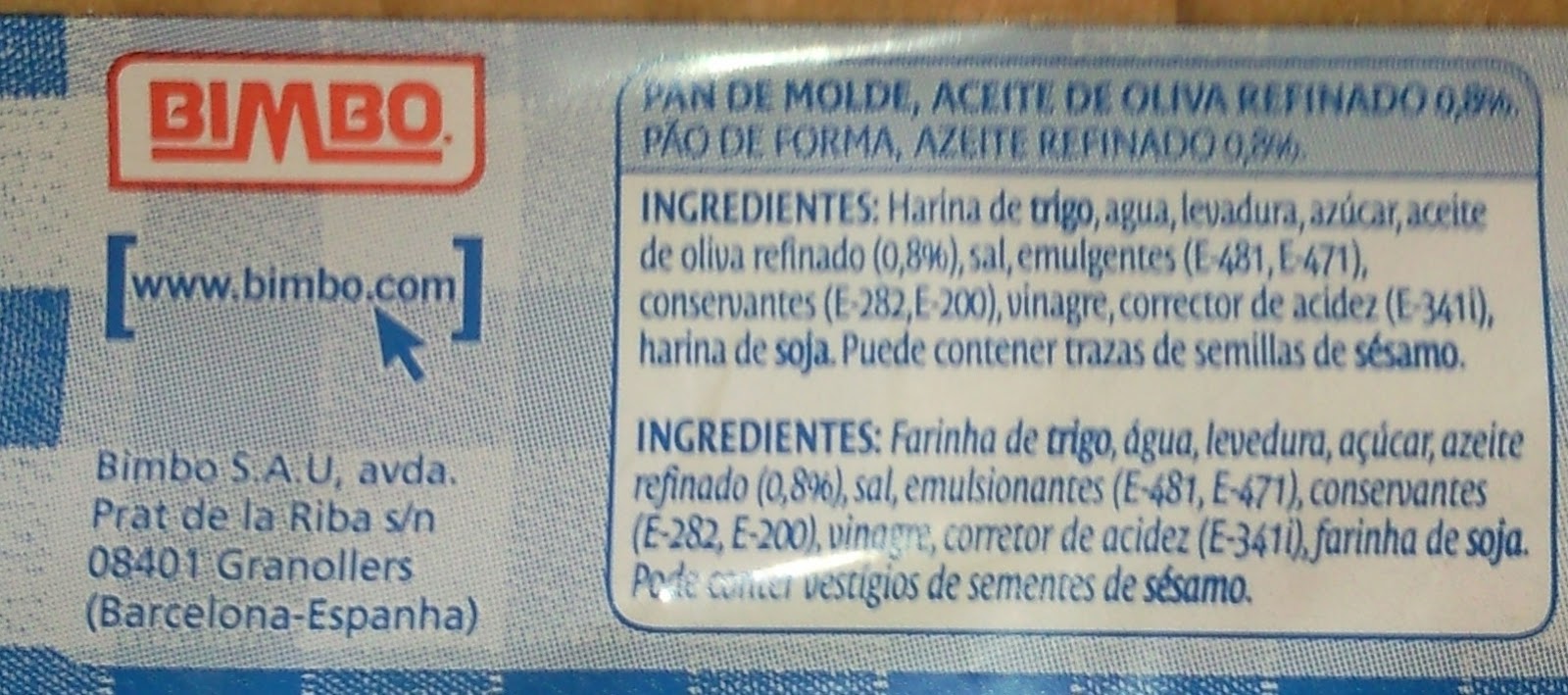 ingredientes de pan bimbo