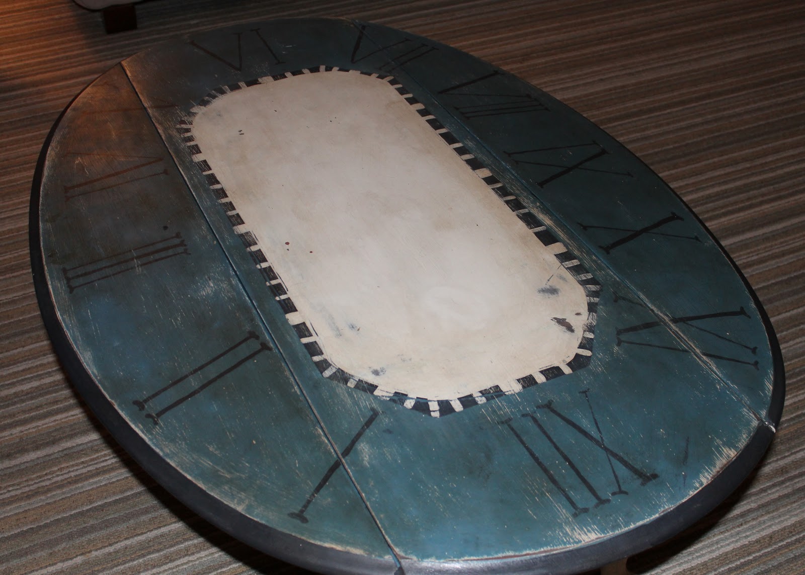 Tattered Elegance clock face coffee table