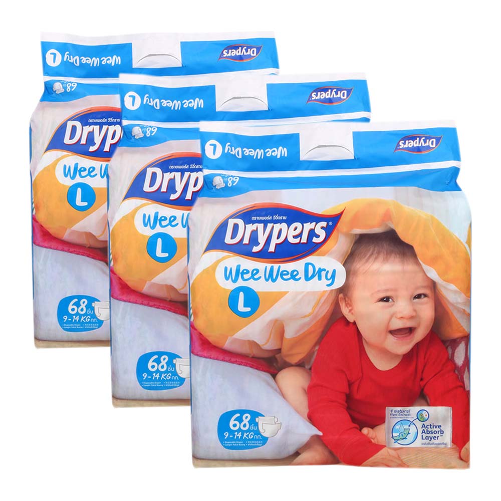 drypers wee wee dry l68 3 packs wee wee diapers size chart