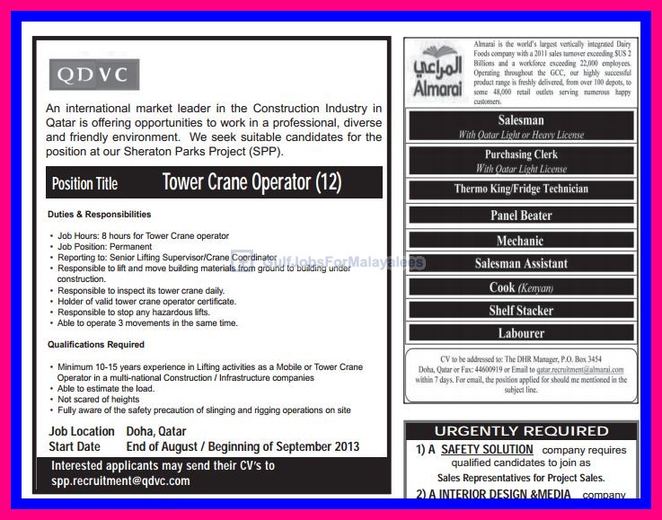 Construction industry jobs in Qatar Gulf Jobs for Malayalees