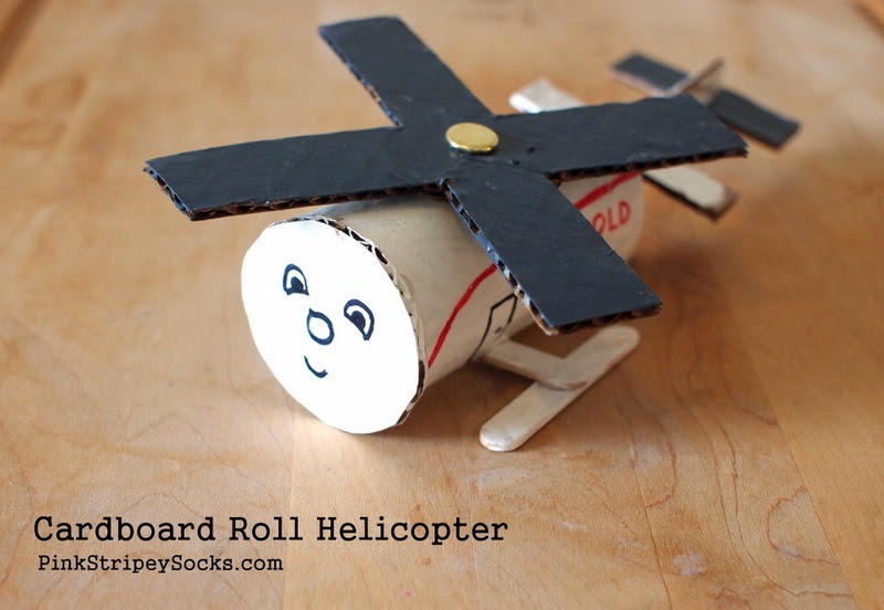 Toilet Roll Helicopter Craft Pink Stripey Socks