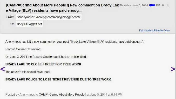 Looks like a CAMP blog poster must have driven through Brady Lake Village.