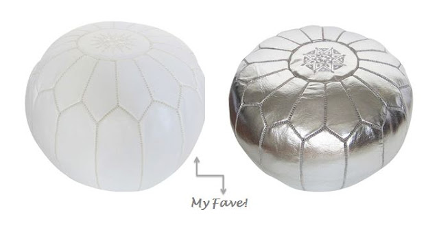 White and silver leather Moroccan Pouf's from Nbaynadamas