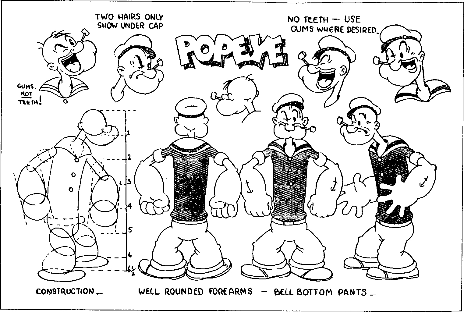 Popeye the Sailor, designed by Max Fleischer, uses a lot of round