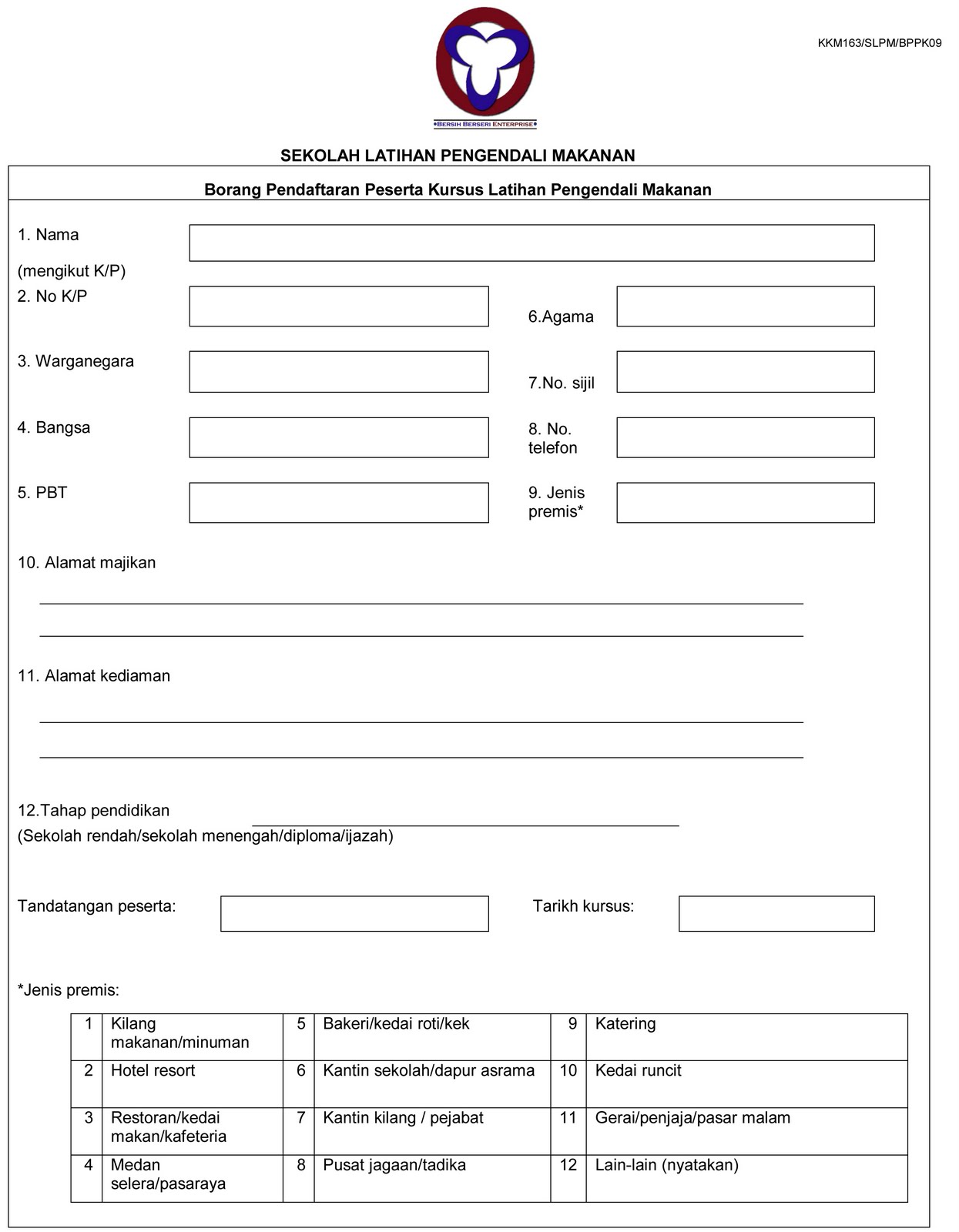 Kursus Asas Pengendalian Makanan Borang Pendaftaran Manual Untuk Perseorangan