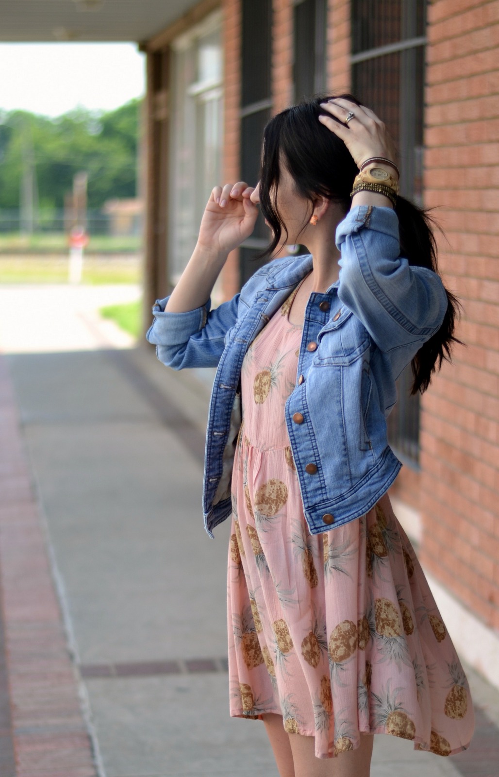 Summer print dress with jean jacket 