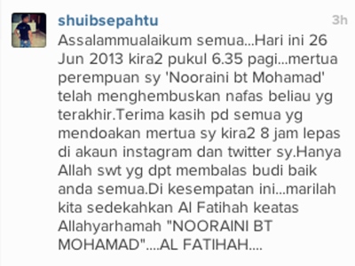 Sarah Kehilangan Ibu Tercinta