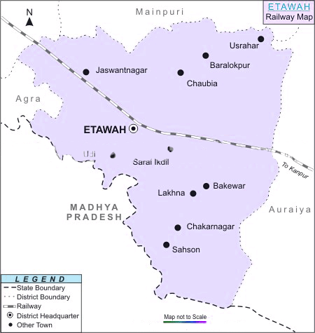 Etawah Map Uttar Pradesh Rail-Map-India: Etawah-Railway-Map