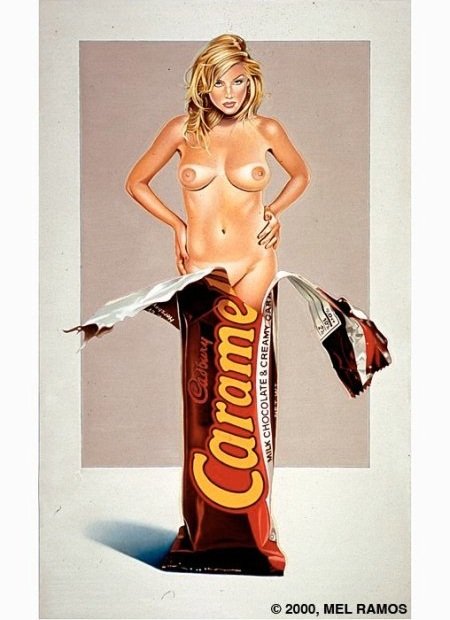 Mel Ramos pintura mulheres nuas peladas embalagens chocolate marcas coca cola sensual vintage