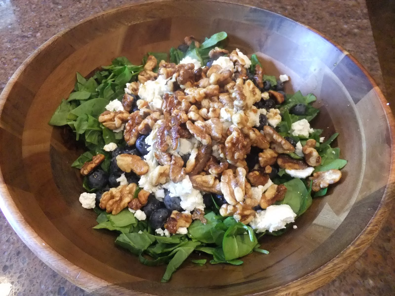 Emily's Kitchen Blueberry and Goat Cheese Salad with Warm Honey Walnuts