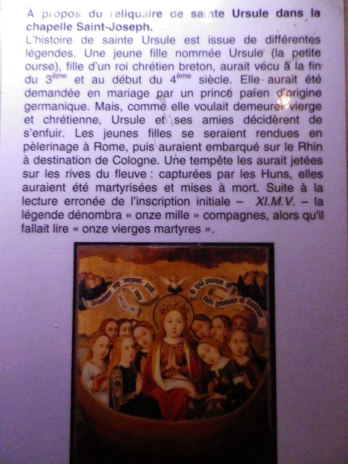 PELERINAGE Sainte Ursule vierge martyre