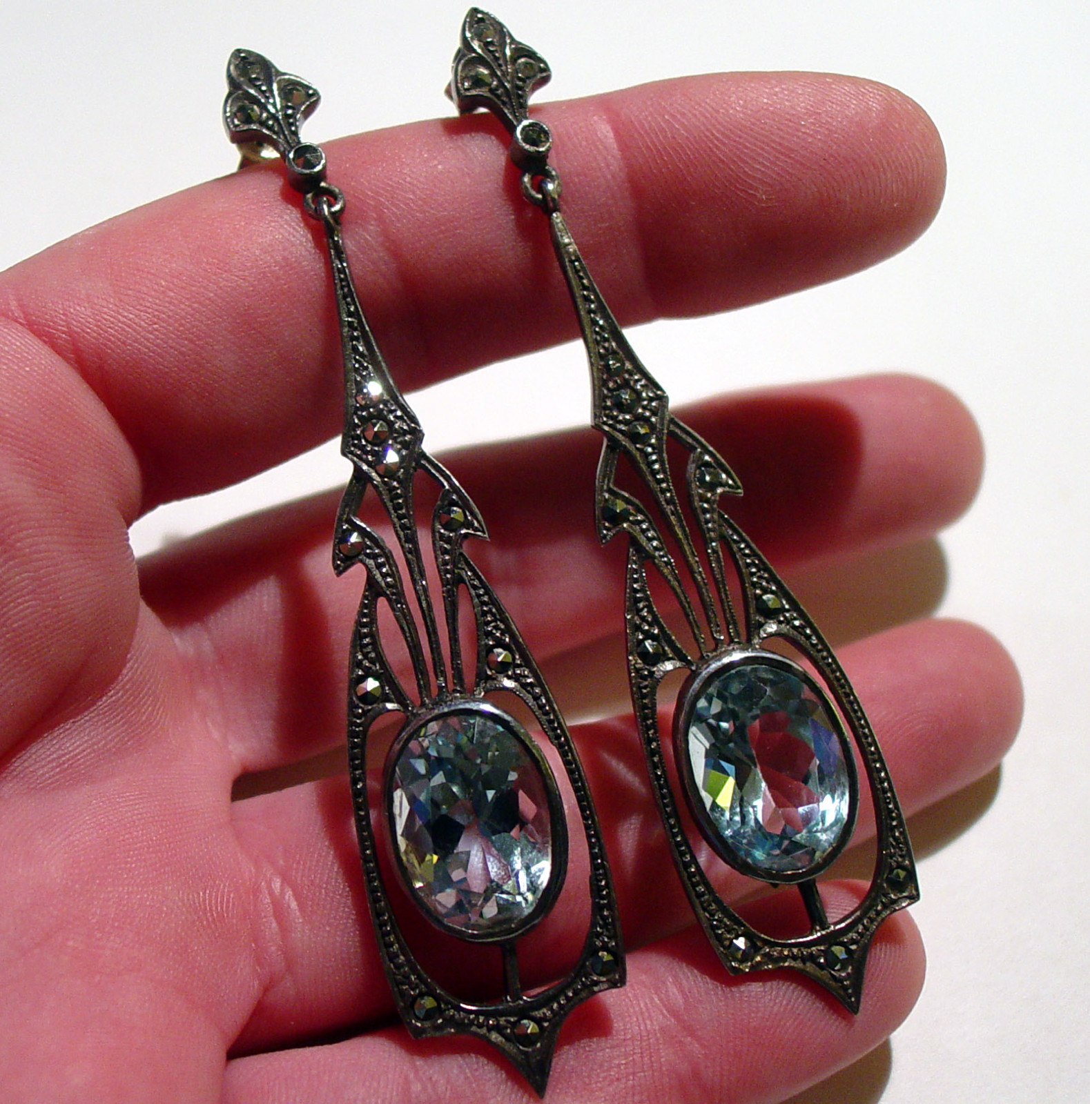 Delightfully Deco Vintage Aquamarine Earrings