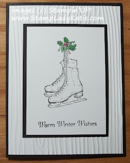 Card made with Stampin'UP! stamp set: Winter Memories and the woodgrain texture embossing folder.