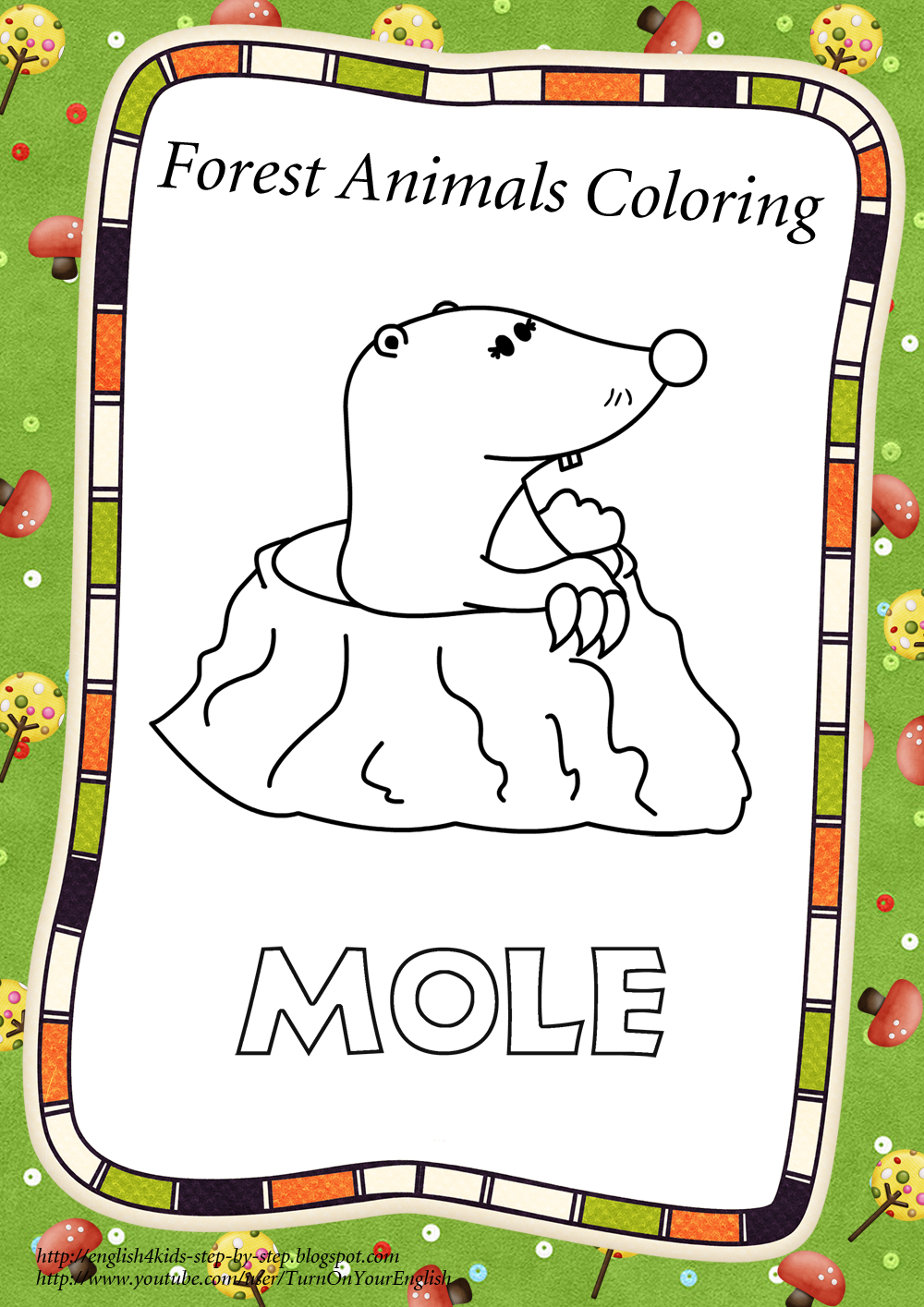 Forest Animals Coloring Pages and Flashcards