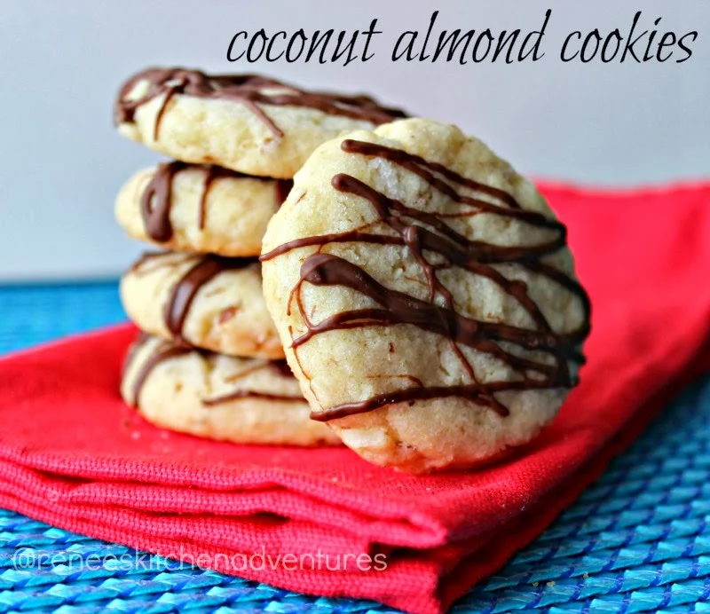 Renee's Kitchen Adventures: Coconut Almond Cookies.  Coconut and almond are perfect partners in this delicious cookie.  #cookie #almond #coconut