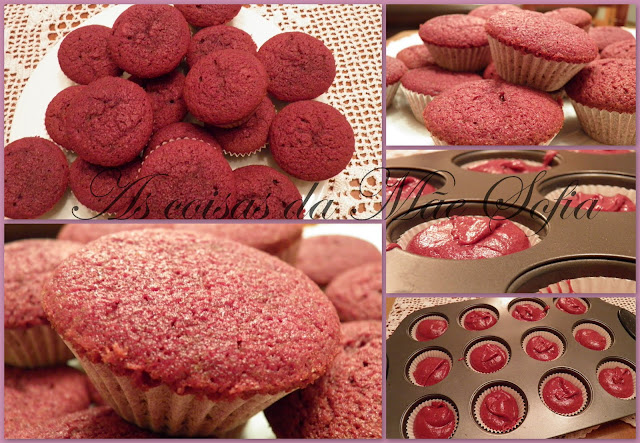 Queques vermelhos com chocolate / Red chocolate cupcakes