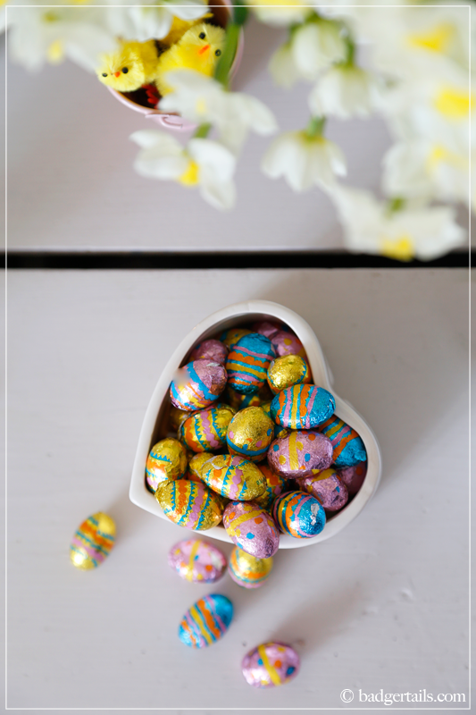 Sweet Easter Display Chocolate Eggs in Heart Bowl