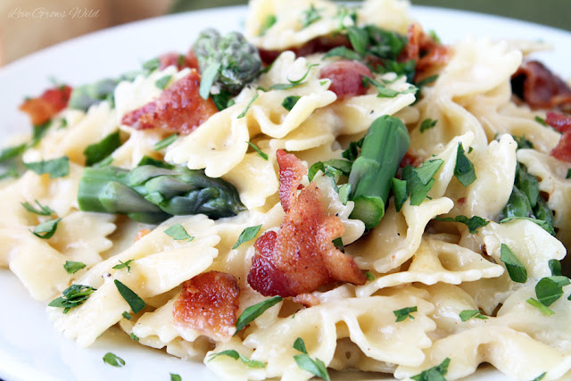 Creamy Pasta with Asparagus and Bacon - a meal the whole family will love!