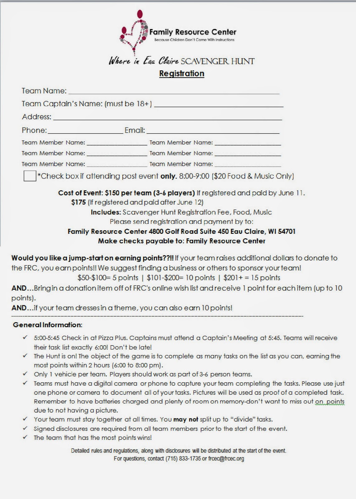 Family Resource Center for Eau Claire County, Inc. Scavenger Hunt