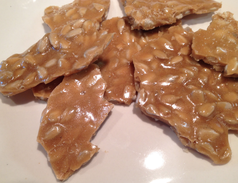 Mystery Lovers' Kitchen Sunflower Seed Brittle recipe from Stirring