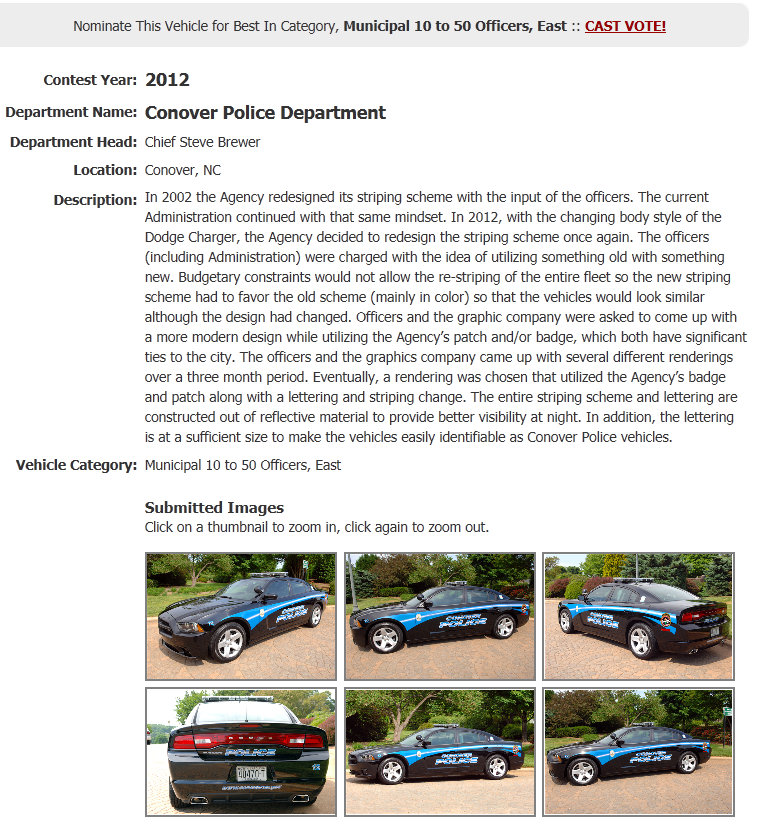 Barbara's Beat Help Conover Police Department win this Police Vehicle