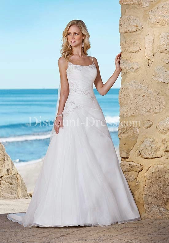 A-Line Sweetheart Floor Length Attached Soft Organza Beading/ Lace Wedding Dress