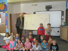 Author Eileen Christelow strikes a pose with Room 110.