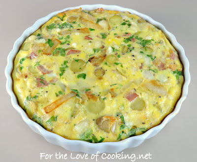 Caramelized Onion and Potato Frittata with Ham and Swiss