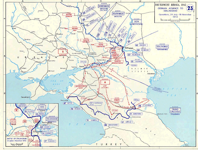 German advance to the Caucasus and Stalingrad. July 24, 1942 to November 18, 1942 map