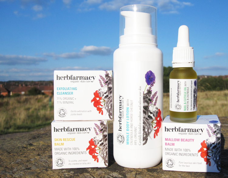 A picture of Herbfarmacy Skincare Review - Exfoliating Cleanser, Skin Rescue Balm, Mallow Beauty Balm, Whole Body Lotion and Nail & Cuticle Oil