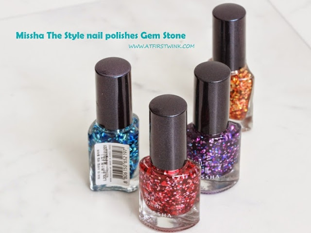 Rainbow ombre glitter nails with the Missha the style nail polishes Gem Stone