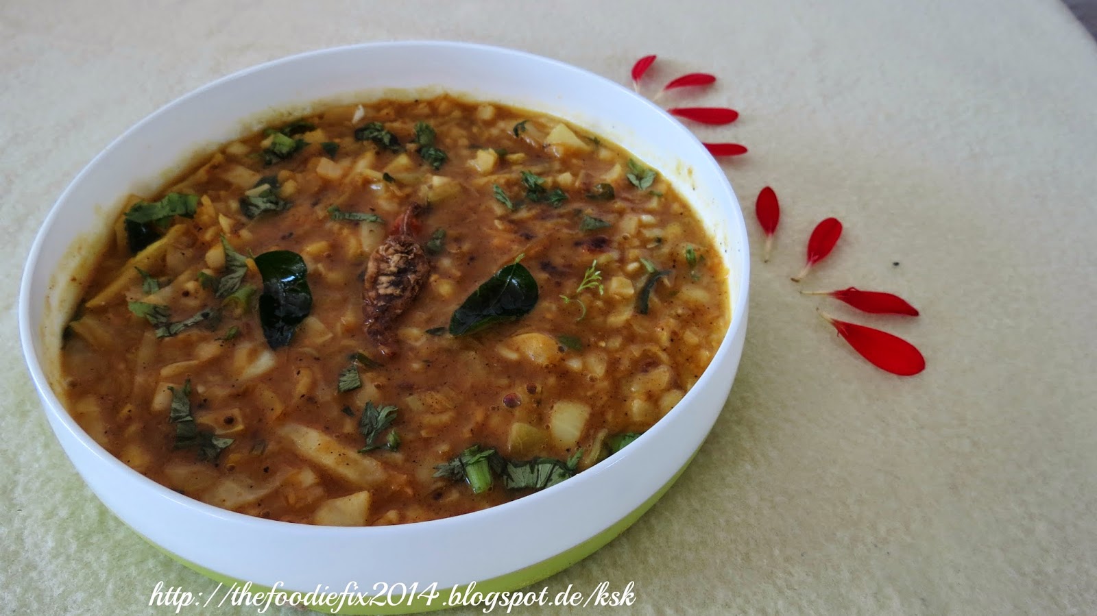 Amu's The Foodie Fix Cabbage Kootu (using channa dal) Muttaikose
