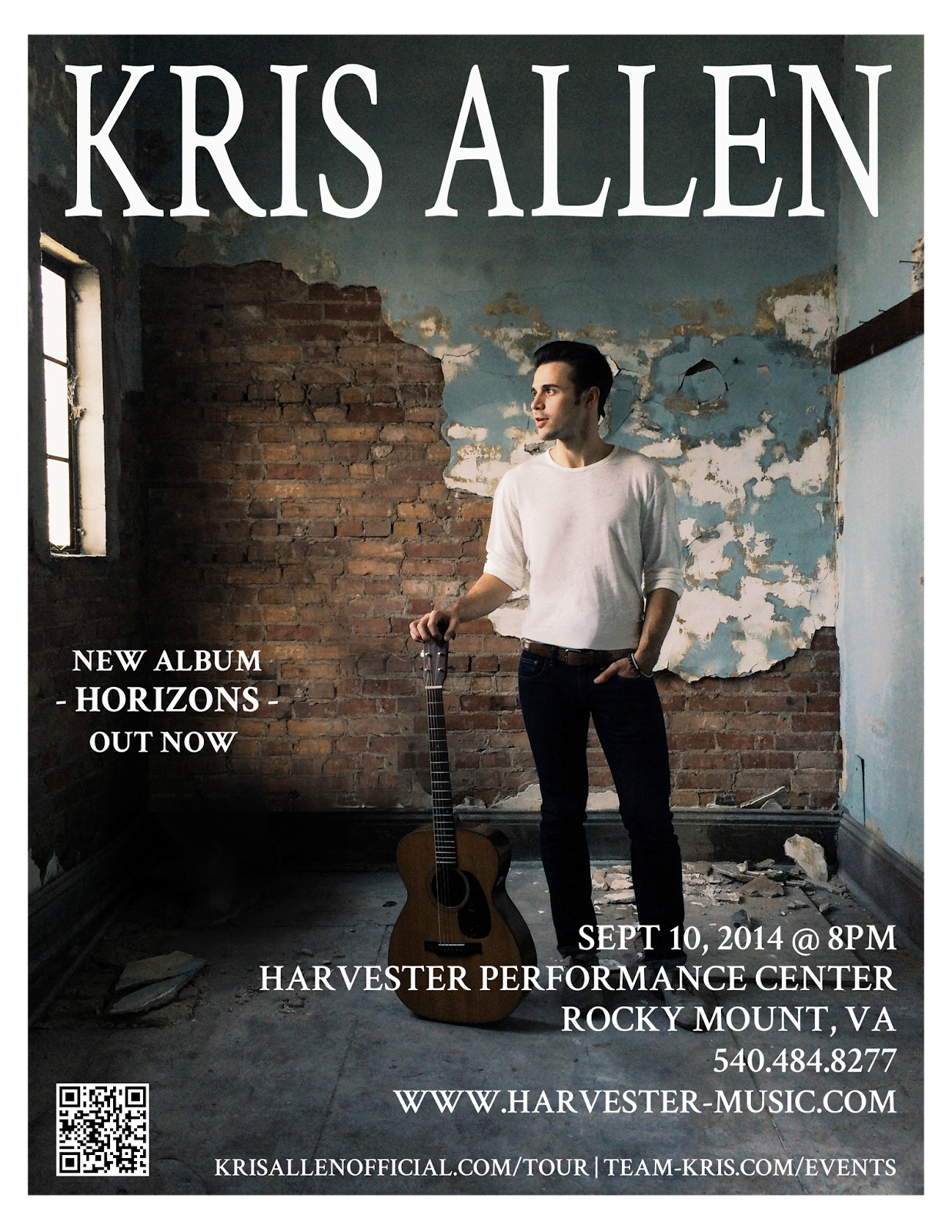 Kris Allen Lists Concert September 10, 2014 The Harvester, Rocky