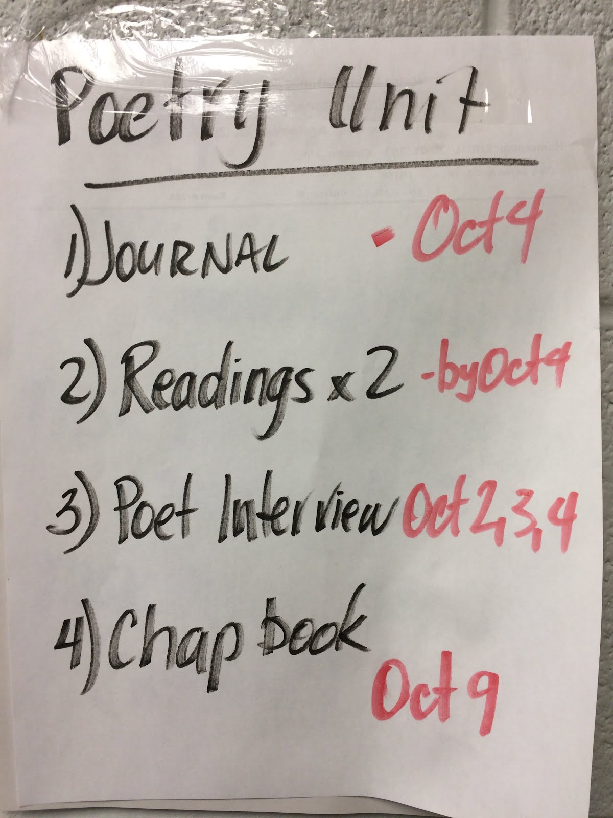Poetry Due dates