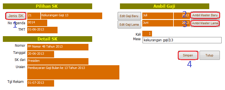 Cara Membuat Kekurangan Gaji 13 Tahun 2013 di Aplikasi GPP 2013